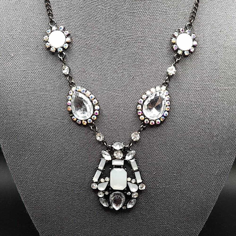 Faux Opal Aurora Borealis Rhinestone Necklace, Pendant Necklace, Designer Tag